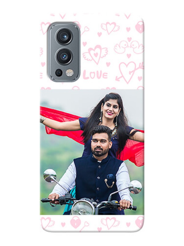 Custom OnePlus Nord 2 5G personalized phone covers: Pink Flying Heart Design