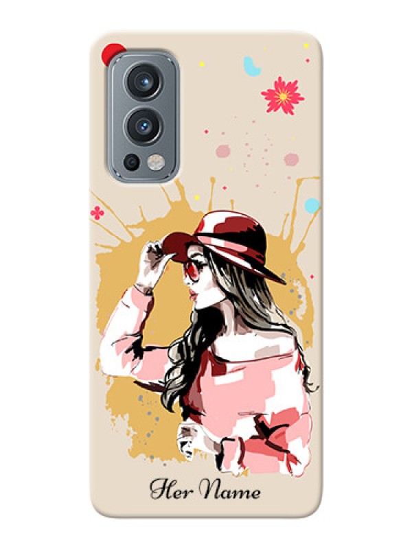 Custom OnePlus Nord 2 5G Back Covers: Women with pink hat Design