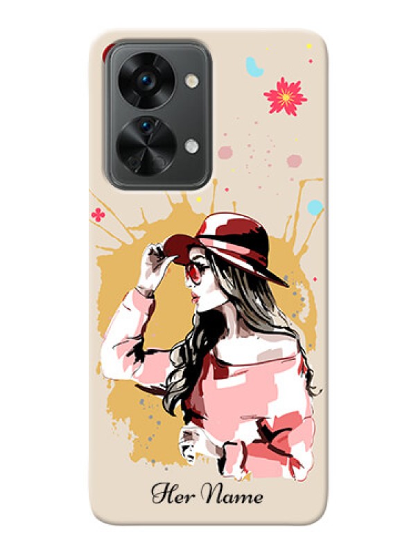 Custom OnePlus Nord 2T 5G Back Covers: Women with pink hat Design