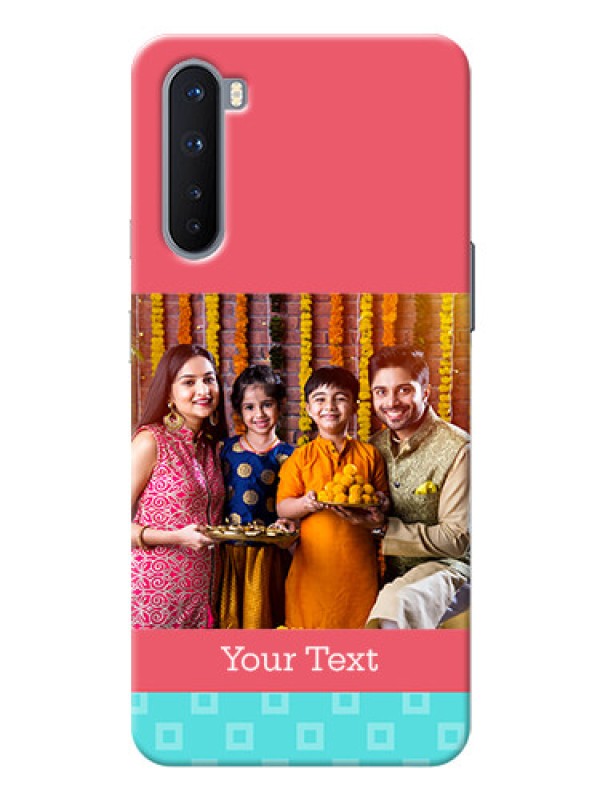 Custom OnePlus Nord Mobile Back Covers: Peach & Blue Color Design