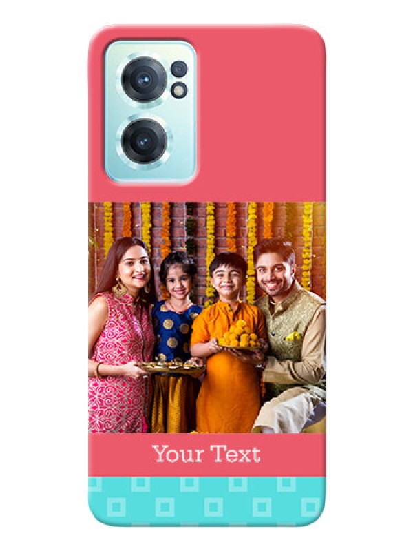 Custom Nord CE 2 5G Mobile Back Covers: Peach & Blue Color Design