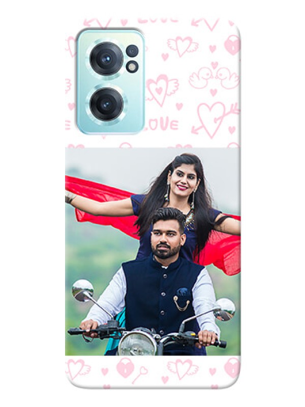 Custom Nord CE 2 5G personalized phone covers: Pink Flying Heart Design