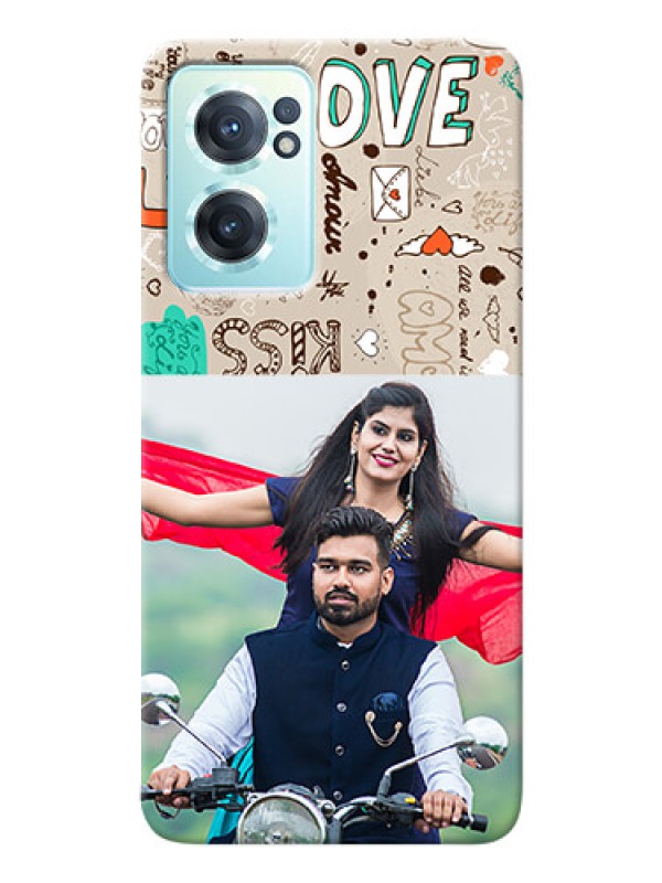 Custom Nord CE 2 5G Personalised mobile covers: Love Doodle Pattern 