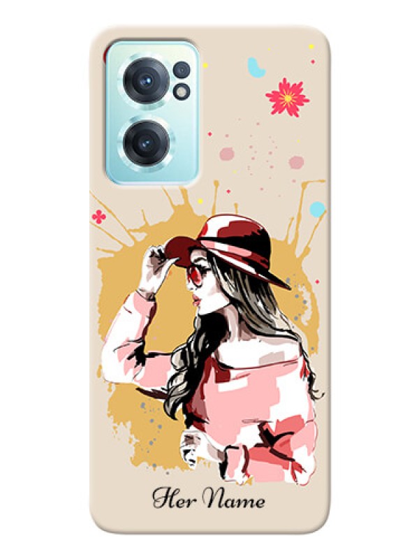 Custom OnePlus Nord Ce 2 5G Back Covers: Women with pink hat Design