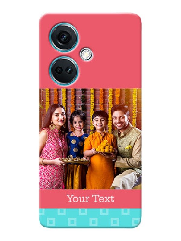 Custom Nord CE 3 5G Mobile Back Covers: Peach & Blue Color Design