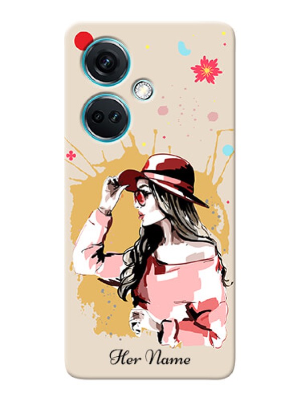 Custom Nord CE 3 5G Photo Printing on Case with Women with pink hat Design