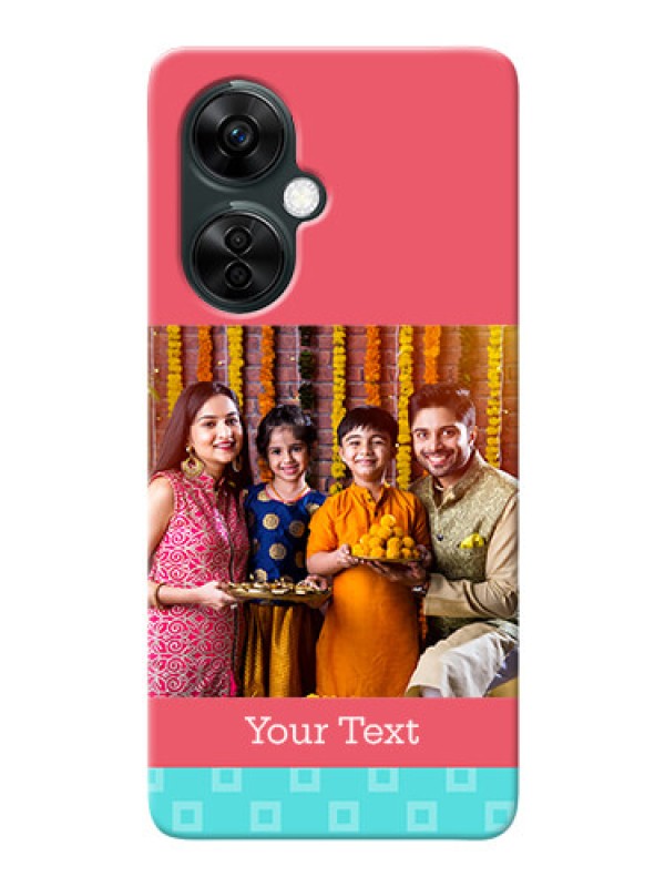 Custom OnePlus Nord CE 3 Lite 5G Mobile Back Covers: Peach & Blue Color Design