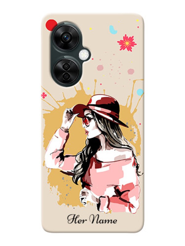 Custom OnePlus Nord Ce 3 Lite 5G Back Covers: Women with pink hat Design