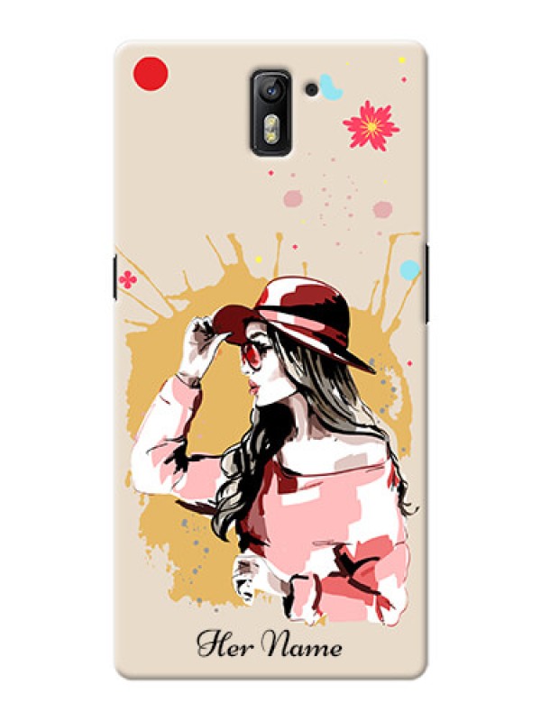 Custom OnePlus One Back Covers: Women with pink hat Design