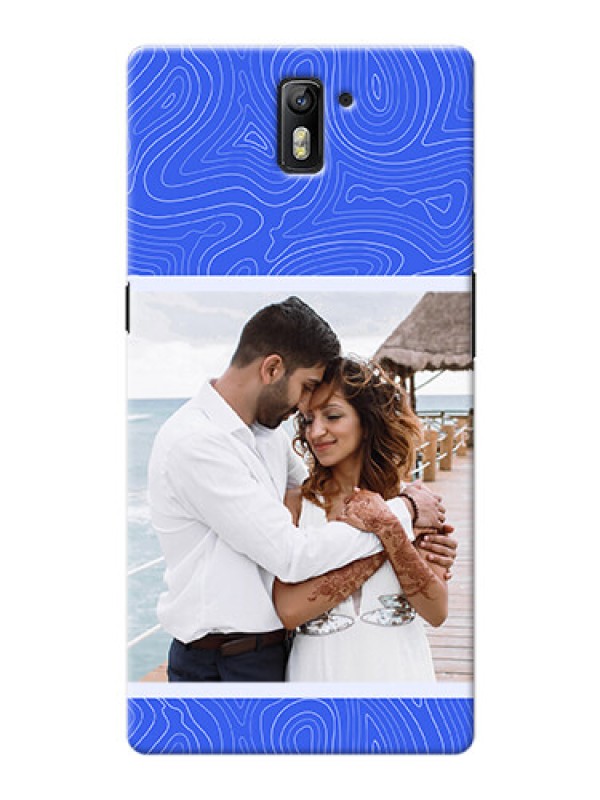 Custom OnePlus One Mobile Back Covers: Curved line art with blue and white Design