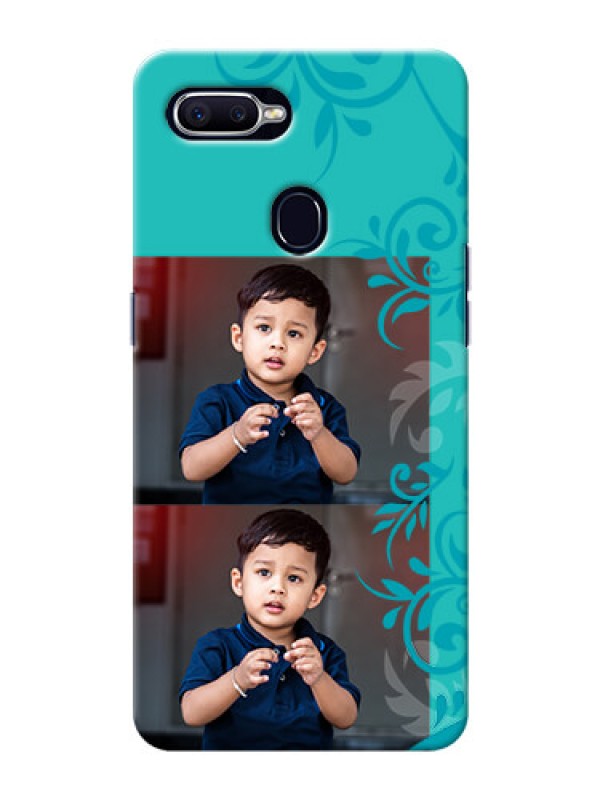 Custom Oppo A12 Mobile Cases with Photo and Green Floral Design 