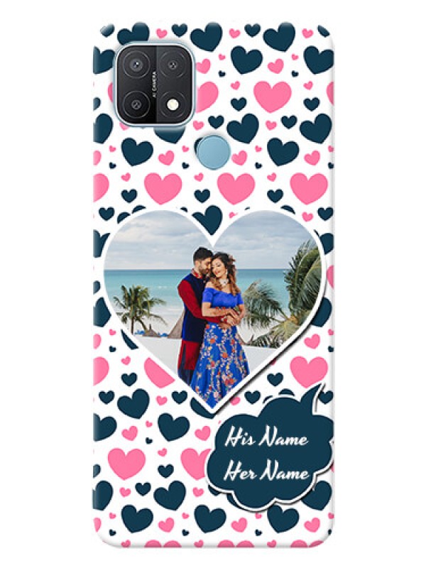 Custom Oppo A15 Mobile Covers Online: Pink & Blue Heart Design