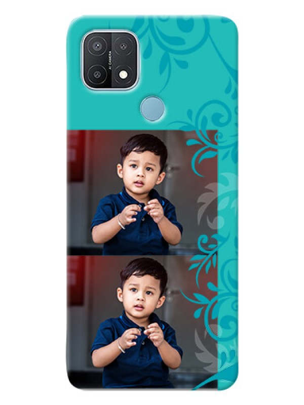 Custom Oppo A15s Mobile Cases with Photo and Green Floral Design 