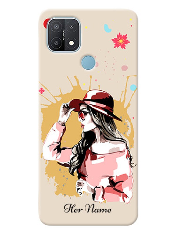 Custom Oppo A15S Back Covers: Women with pink hat Design