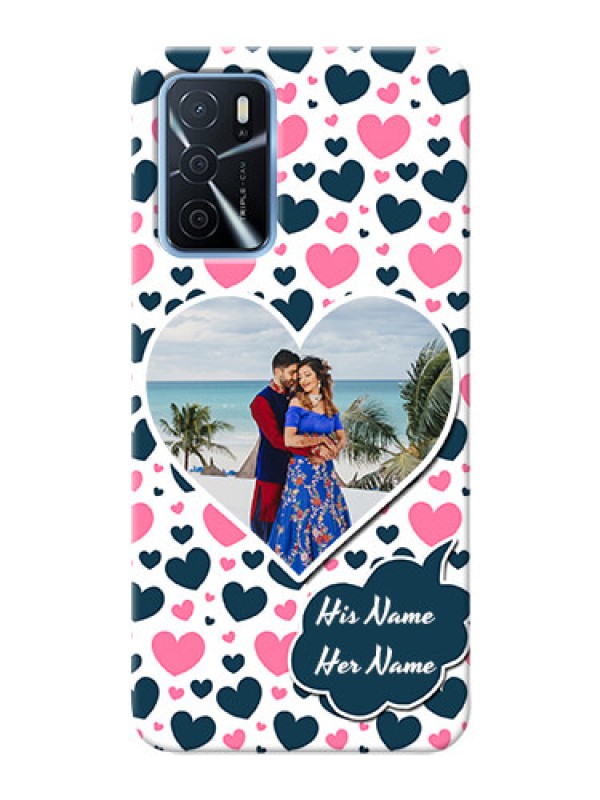 Custom Oppo A16 Mobile Covers Online: Pink & Blue Heart Design