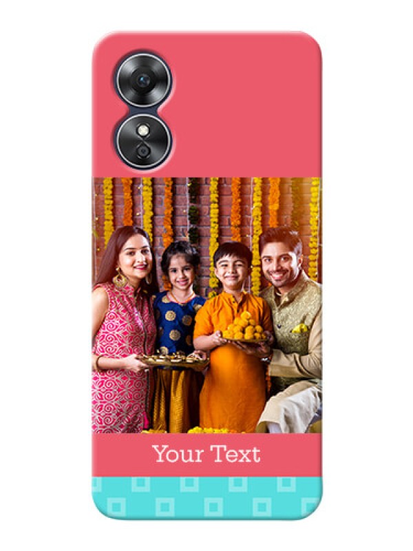 Custom Oppo A17 Mobile Back Covers: Peach & Blue Color Design