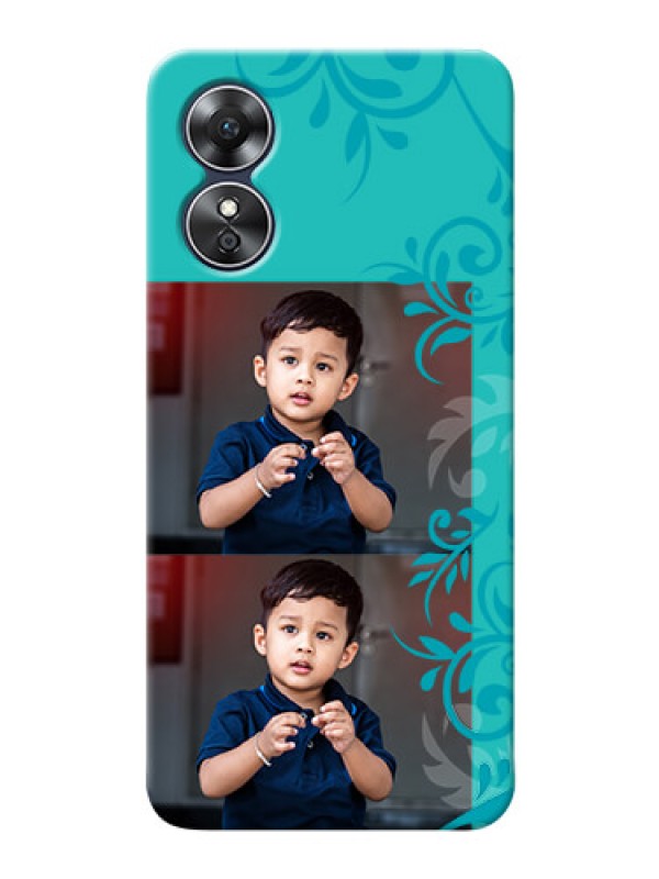 Custom Oppo A17 Mobile Cases with Photo and Green Floral Design 