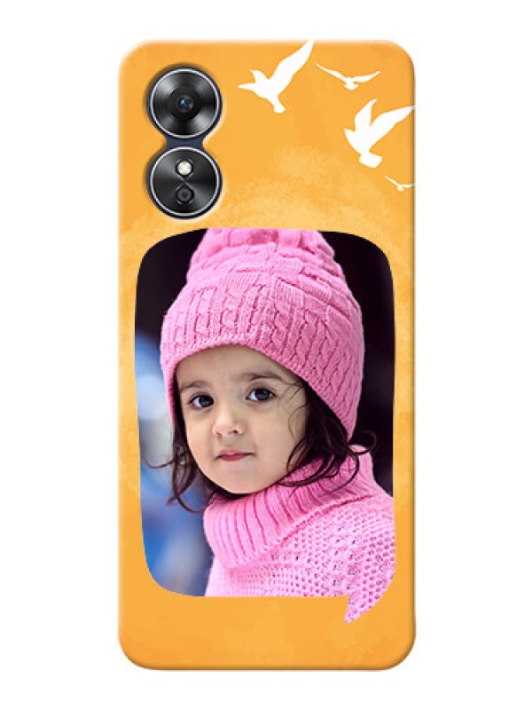 Custom Oppo A17 Phone Covers: Water Color Design with Bird Icons