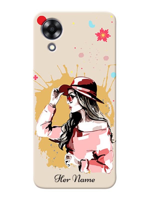 Custom Oppo A17K Back Covers: Women with pink hat Design