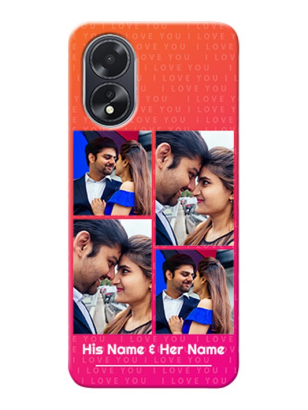 Custom Oppo A18 custom back covers: I Love You Pink Design