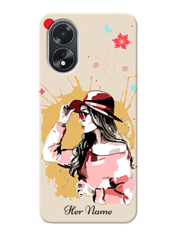 Custom Oppo A18 Photo Printing on Case with Women with pink hat Design