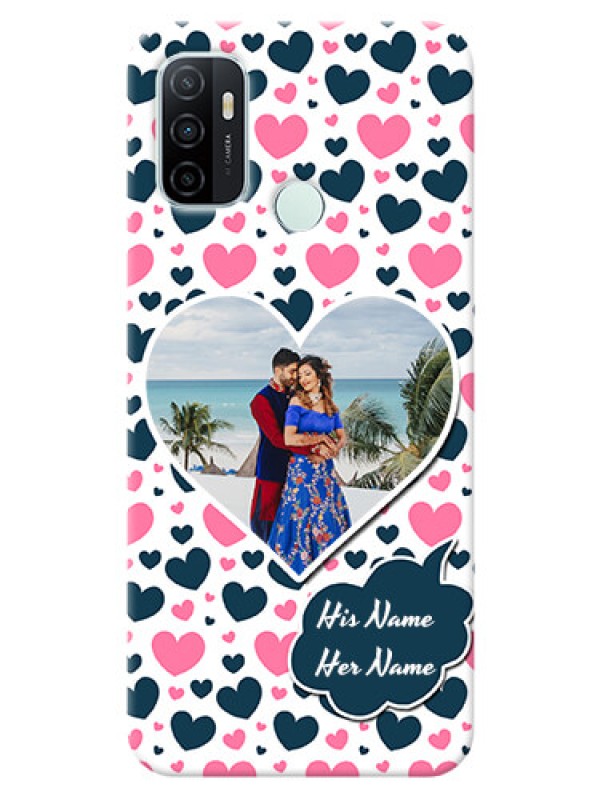 Custom Oppo A33 2020 Mobile Covers Online: Pink & Blue Heart Design