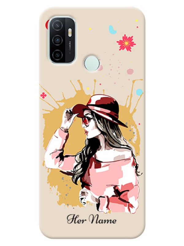 Custom Oppo A33 2020 Back Covers: Women with pink hat Design