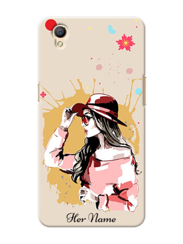 Custom Oppo A37F Back Covers: Women with pink hat Design