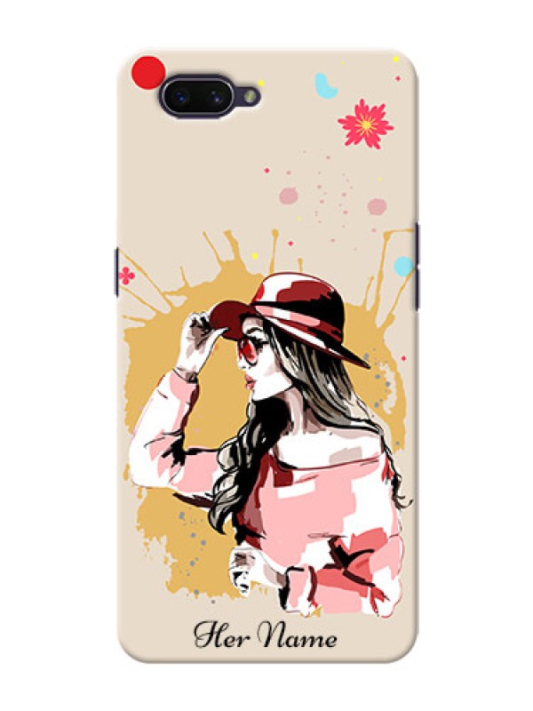 Custom Oppo A3S Back Covers: Women with pink hat Design