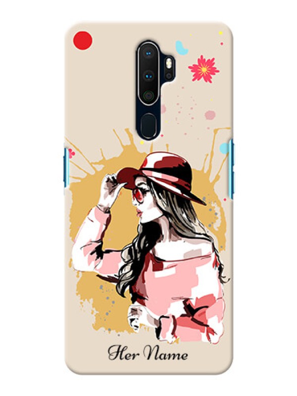 Custom Oppo A5 2020 Back Covers: Women with pink hat Design