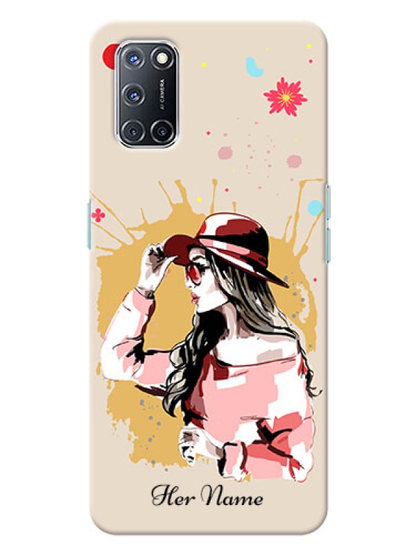 Custom Oppo A52 Back Covers: Women with pink hat Design