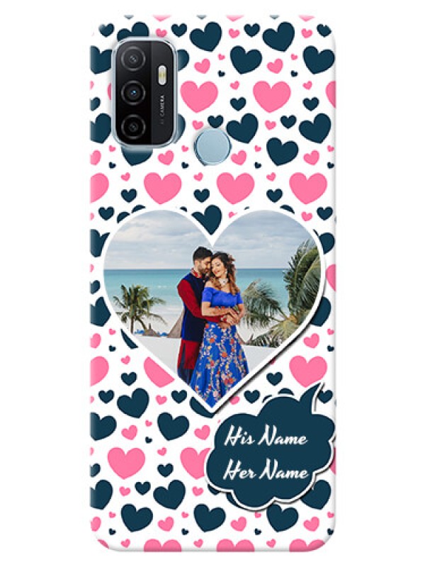 Custom Oppo A53 Mobile Covers Online: Pink & Blue Heart Design