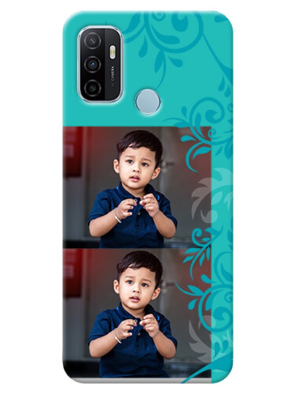 Custom Oppo A53 Mobile Cases with Photo and Green Floral Design 