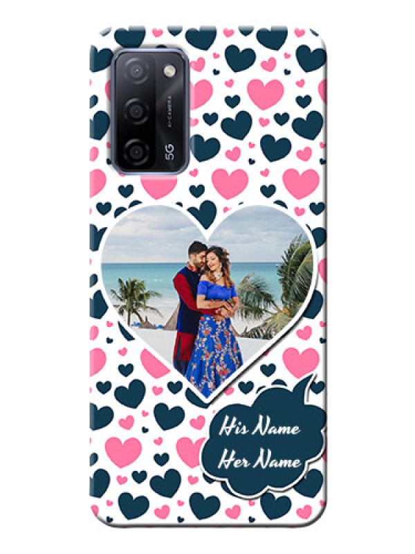 Custom Oppo A53s 5G Mobile Covers Online: Pink & Blue Heart Design