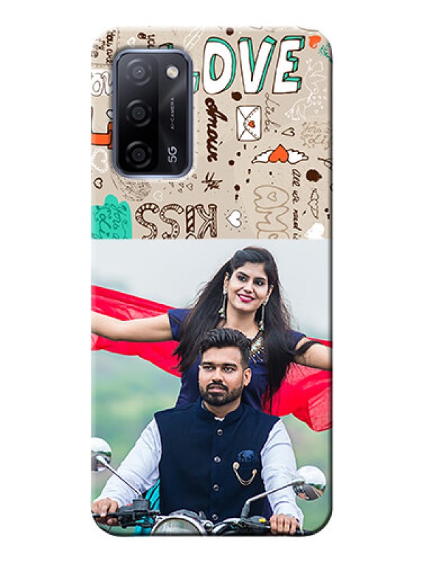 Custom Oppo A53s 5G Personalised mobile covers: Love Doodle Pattern 