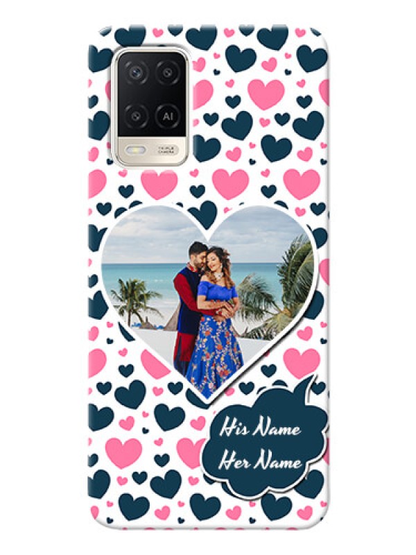 Custom Oppo A54 Mobile Covers Online: Pink & Blue Heart Design
