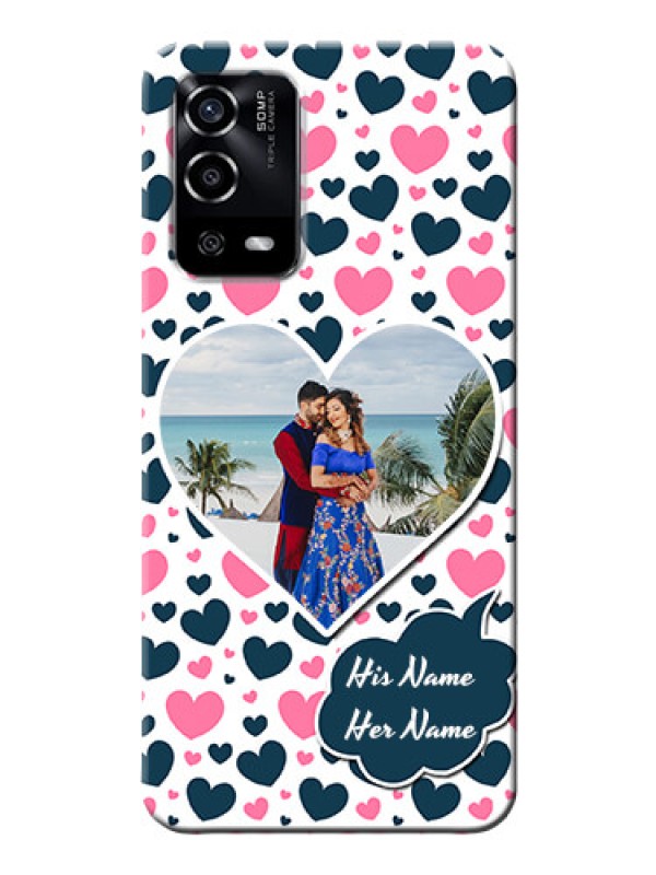 Custom Oppo A55 Mobile Covers Online: Pink & Blue Heart Design