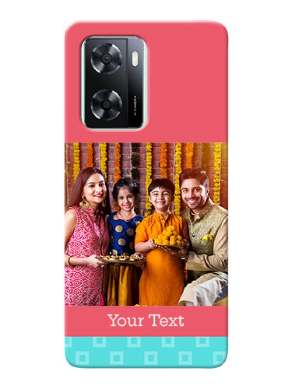 Custom Oppo A57 2022 Mobile Back Covers: Peach & Blue Color Design