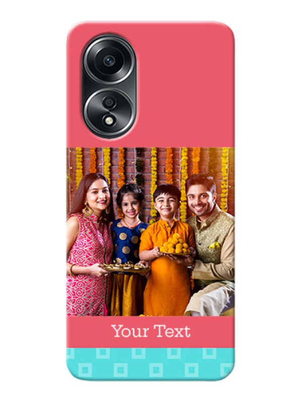 Custom Oppo A58 Mobile Back Covers: Peach & Blue Color Design