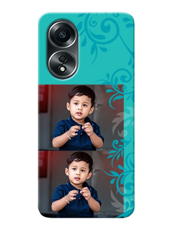 Custom Oppo A58 Mobile Cases with Photo and Green Floral Design