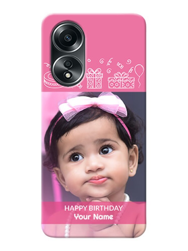 Custom Oppo A58 Custom Mobile Cover with Birthday Line Art Design