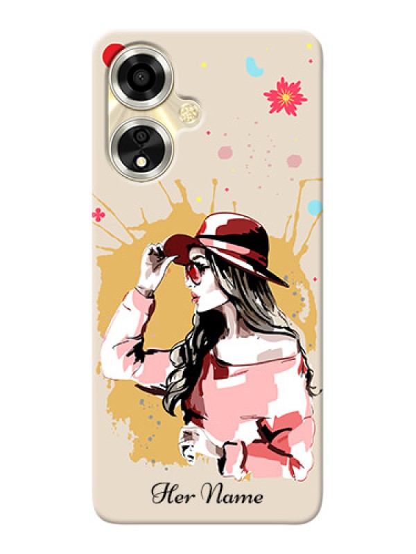 Custom Oppo A59 5G Photo Printing on Case with Women with pink hat Design