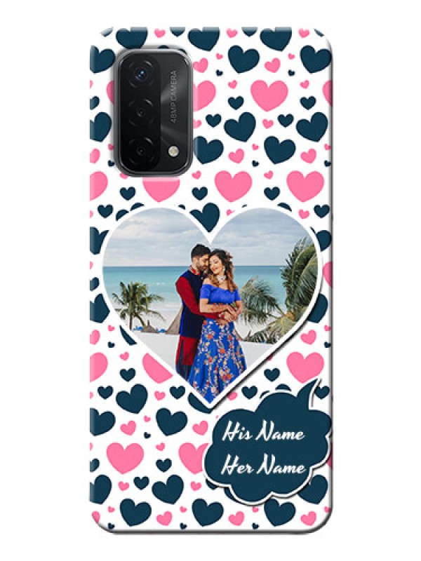 Custom Oppo A74 5G Mobile Covers Online: Pink & Blue Heart Design