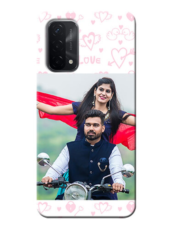 Custom Oppo A74 5G personalized phone covers: Pink Flying Heart Design