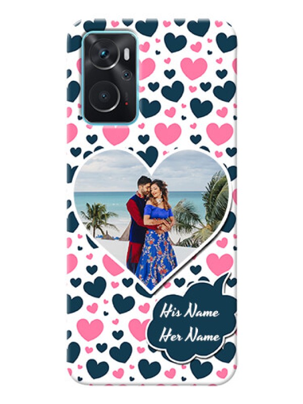 Custom Oppo A76 Mobile Covers Online: Pink & Blue Heart Design