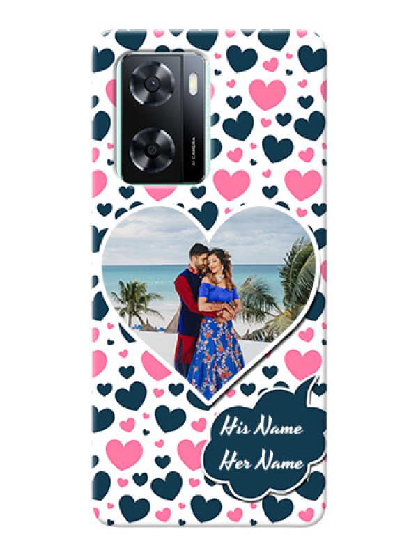 Custom Oppo A77s Mobile Covers Online: Pink & Blue Heart Design