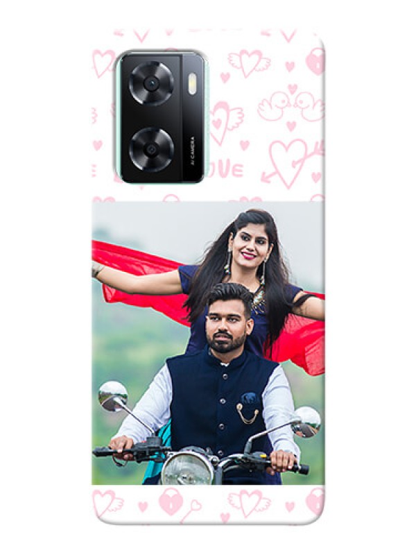 Custom Oppo A77s personalized phone covers: Pink Flying Heart Design