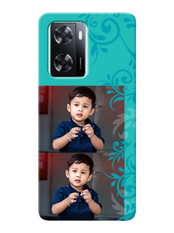 Custom Oppo A77s Mobile Cases with Photo and Green Floral Design 