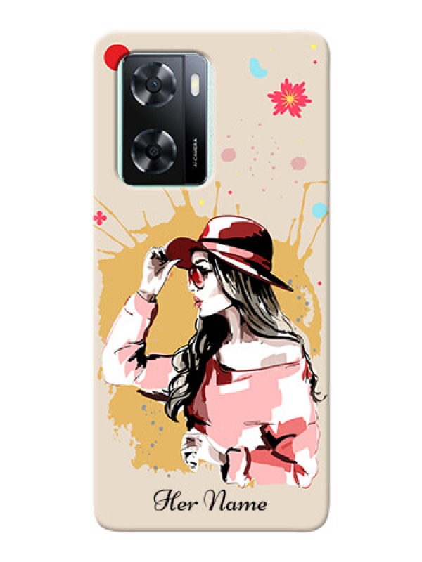 Custom Oppo A77S Back Covers: Women with pink hat Design