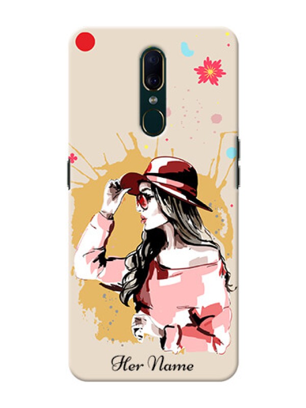Custom Oppo A9 Back Covers: Women with pink hat Design